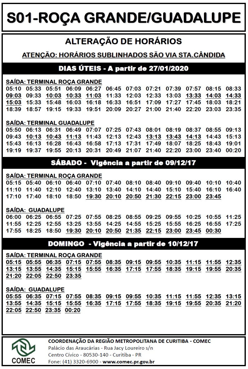 Horario De Onibus Roça Grande Guadalupe S01-Roça Grande/Guadalupe | Viação Colombo